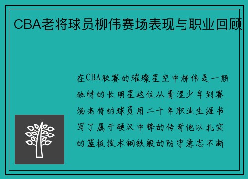 CBA老将球员柳伟赛场表现与职业回顾